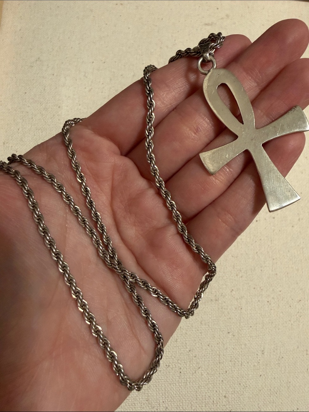Sterling Silver 925 Ankh Pendant Necklace 23’ in Rope Chain heavy chain